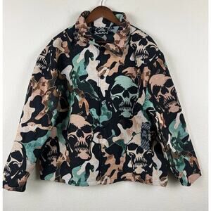 Rebel Vengeance Skull Camo Tapestry Jacket M Goth Punk Streetwear Grunge Boxy